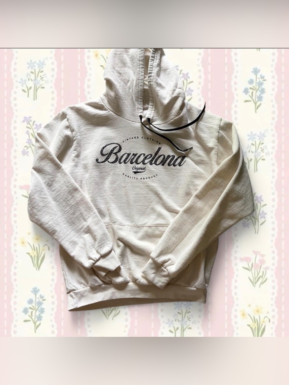 Barcelona Script Logo Cream Hoodie - Women’s Pullover Sweatshirt